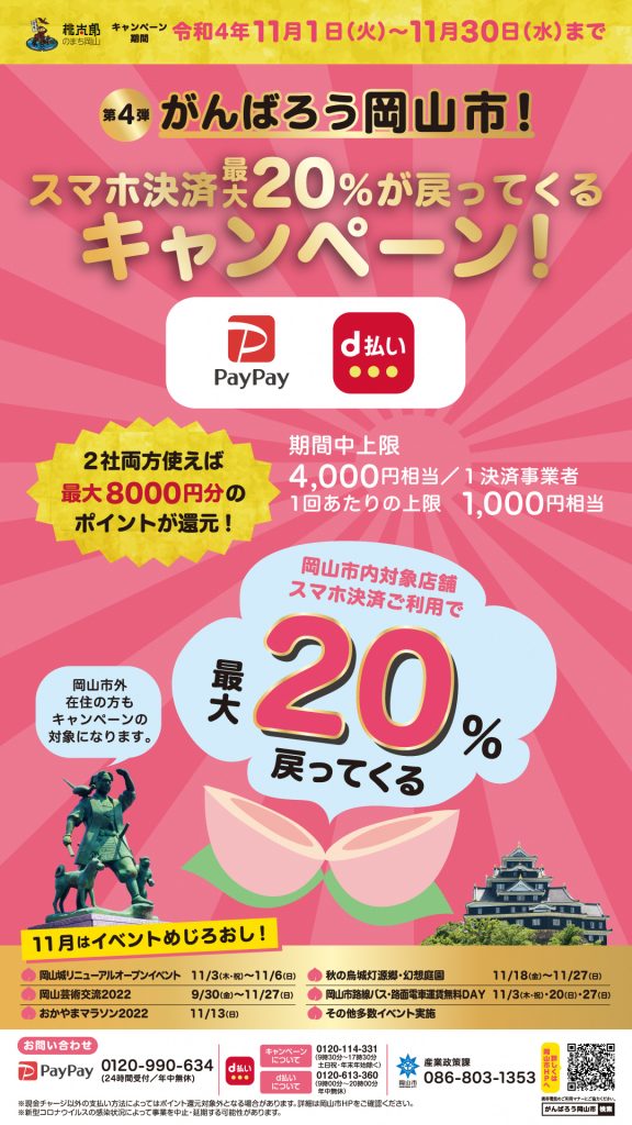 第4弾 がんばろう岡山市！スマホ決済最大20％が戻ってくるキャンペーン